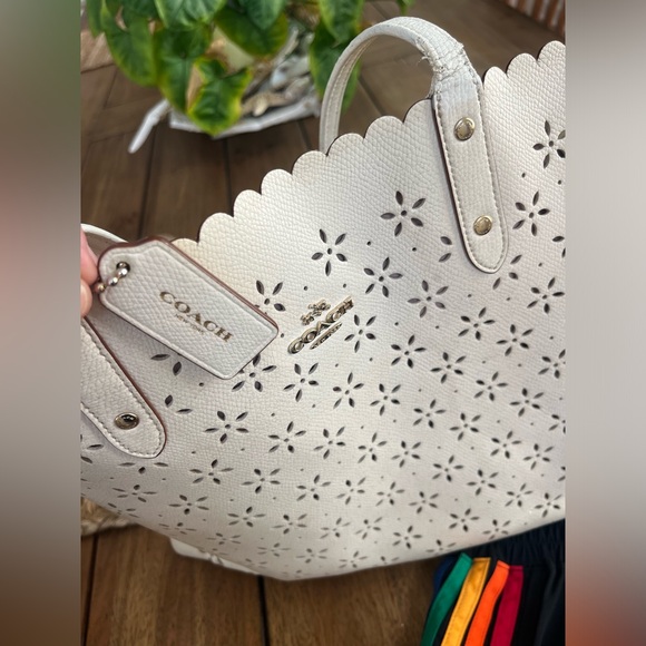 Coach Cream Perforated Leather Tote - Picture 1 of 13